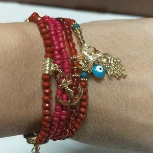 Unique Red Beaded 5 Piece Bracelets with Charms